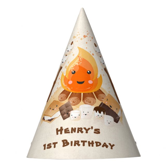 S'more Campfire Cute Birthday Party Hat (Front)