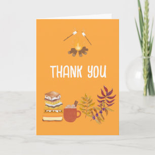 Smore campfire fall leaves baby shower photo letterpress thank you card