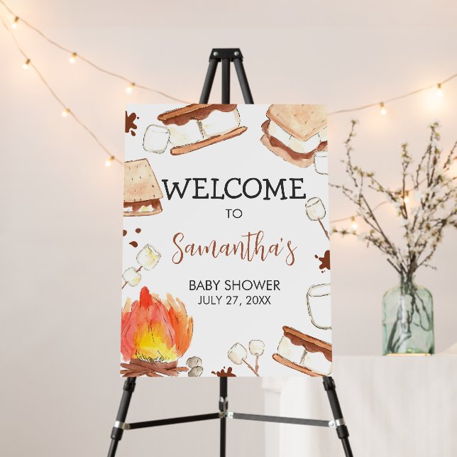 S'more Camping Baby Shower Welcome Sign (In Situ (Stand))