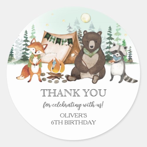 Smore Camping Bear Fox Raccoon Bonfire Birthday  Classic Round Sticker