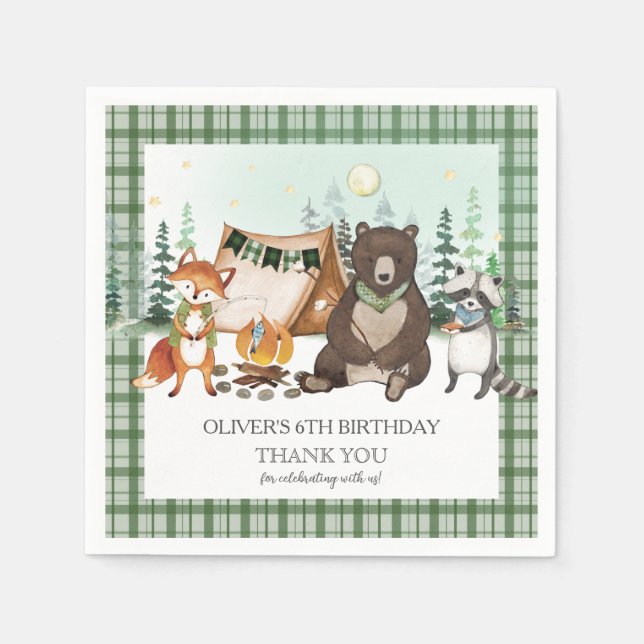 S'more Camping Bear Fox Raccoon Bonfire Birthday Napkins (Front)