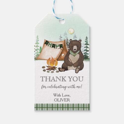Smore Camping Bear Happy Camper 1st Birthday  Gift Tags