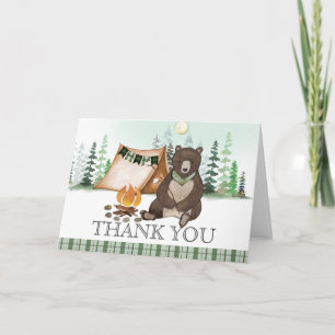 S'more Camping Bear Happy Camper 1st Birthday Letterpress Thank You Card
