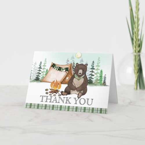 Smore Camping Bear Happy Camper 1st Birthday Thank You Card