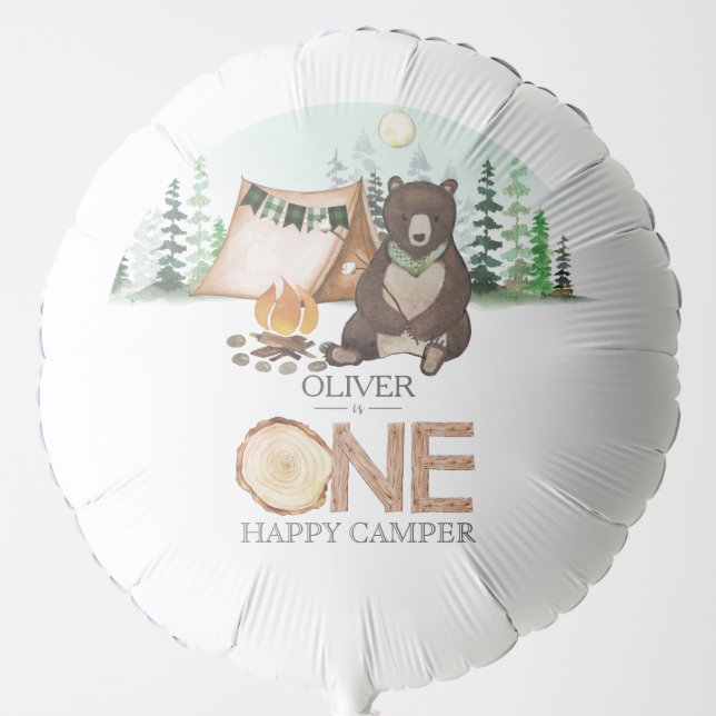 S'more Camping Bear ONE Happy Camper 1st Birthday Balloon (Front)