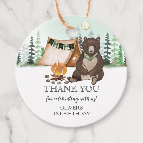 Smore Camping Bear ONE Happy Camper 1st Birthday Favor Tags