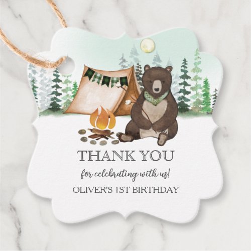 Smore Camping Bear ONE Happy Camper 1st Birthday Favor Tags