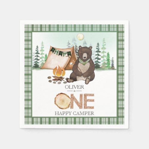 Smore Camping Bear ONE Happy Camper 1st Birthday Napkins