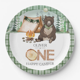 S'more Camping Bear ONE Happy Camper 1st Birthday Paper Plates