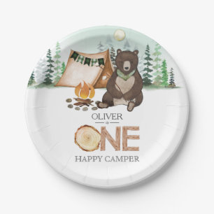 S'more Camping Bear ONE Happy Camper 1st Birthday Paper Plates