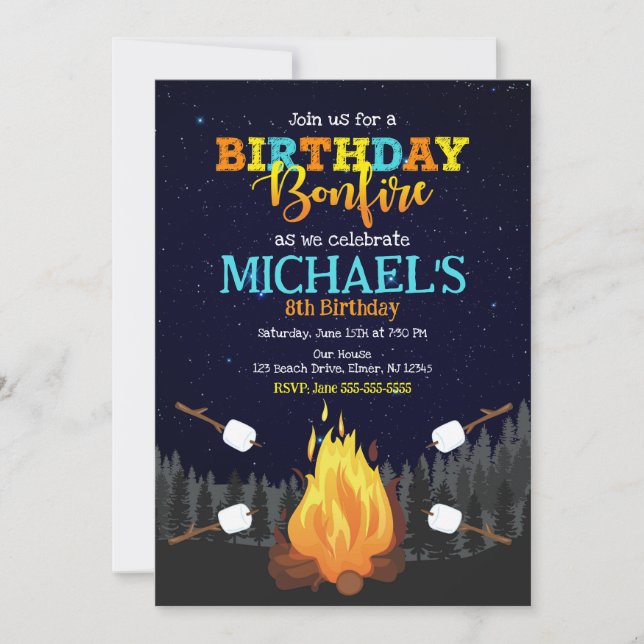 S'more Camping Bonfire Outdoor Backyard Birthday Invitation (Front)