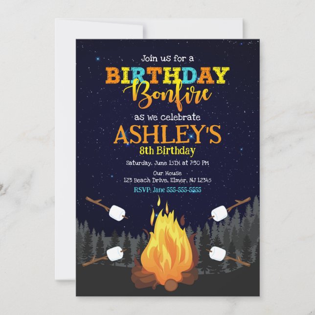 S'more Camping Bonfire Outdoor Backyard Birthday Invitation (Front)