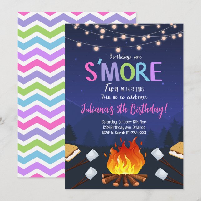 S'more Camping S'more Bonfire Birthday Invitation (Front/Back)