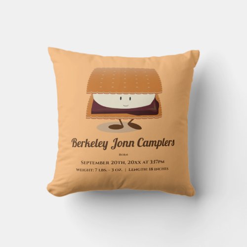 Smore Character Brown White Cartoon Baby Birth Throw Pillow