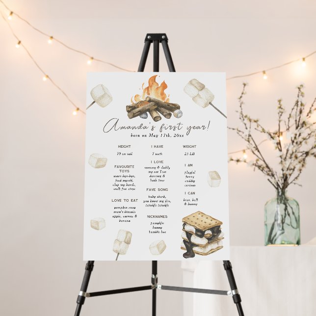 S'more fun 1st Birthday Milestone Birthday party Foam Board (In Situ (Stand))