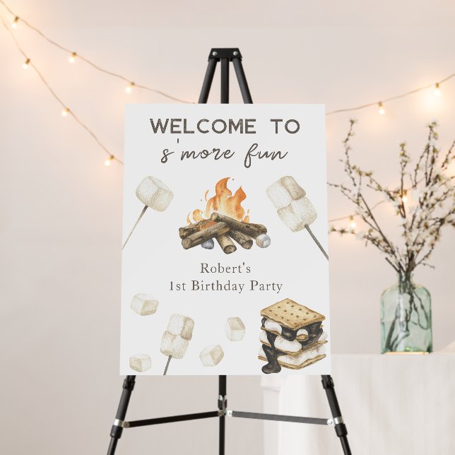 S'more fun 1st Birthday party Welcome Foam Board (In Situ (Stand))