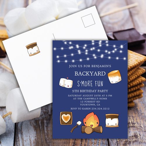 Smore Fun Backyard Campfire Boy Birthday Party Invitation Postcard