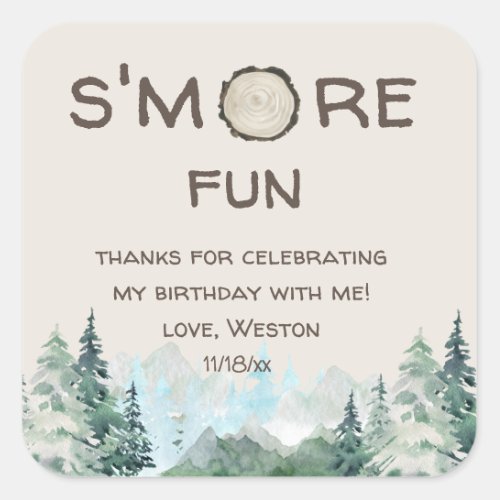 Smore Fun Birthday Thank You Favors Square Sticker