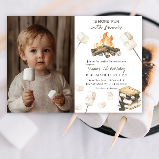 S'more Fun Campfire 1st Birthday Invitation (Creator Uploaded)