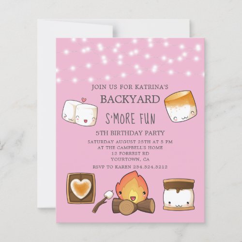 Smore Fun Campfire Pink Birthday Party Invitation