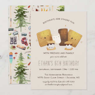 S'more Fun   Camping Birthday Party Invitation