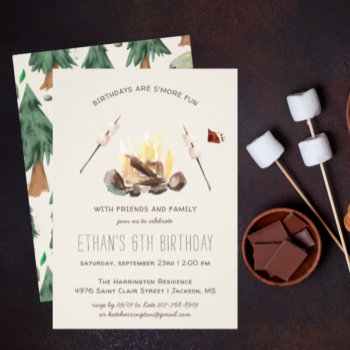 S'more Fun | Camping Birthday Party Invitation by IYHTVDesigns at Zazzle
