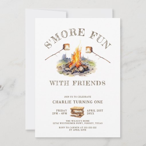 Smore Fun Cute Campfire Camping Kids Birthday Invitation | Zazzle