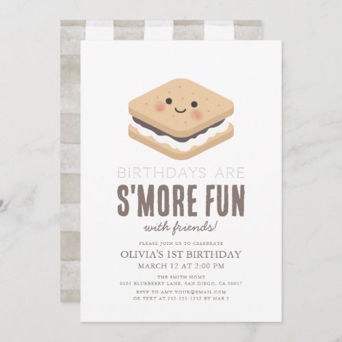 Smore Fun Kawaii 1st Birthday Invitation