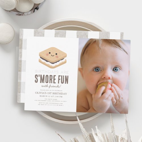 Smore Fun Kawaii 1st Birthday Photo Invitation