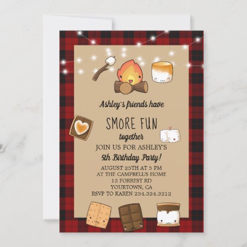 Smore Fun Rustic Campfire Kids Birthday Invitation