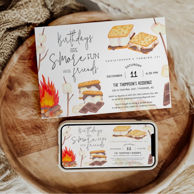 S'more Fun Smores Birthday Campfire Bonfire Party Invitation (Creator Uploaded)