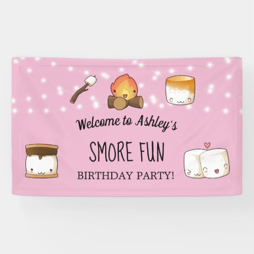 Smore Fun Summer Girls Pink Birthday Party  Banner