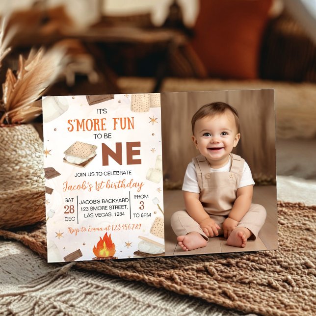 S'more Fun To Be One Smore Campfire Birthday Photo Invitation (Creator Uploaded)
