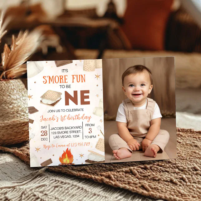 S'more Fun To Be One Smore Campfire Birthday Photo Invitation | Zazzle