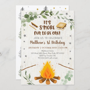 S'more Fun To Be One S'mores Campfire Birthday Invitation