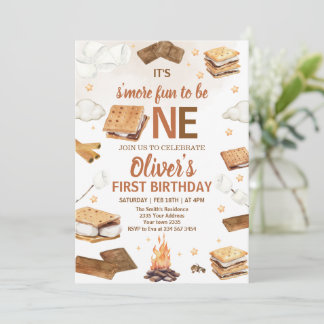S'more Fun To Be One S'mores Campfire Birthday Invitation