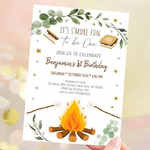 Smore Fun To Be One Smores Campfire Birthday Invitation