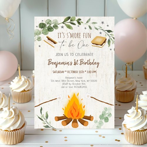 Smore Fun To Be One Smores Campfire Birthday Invitation