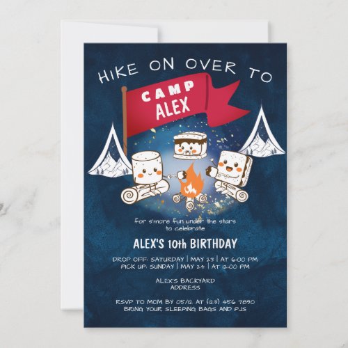 Smore Fun Under Stars Sleepover Camping Birthday  Invitation