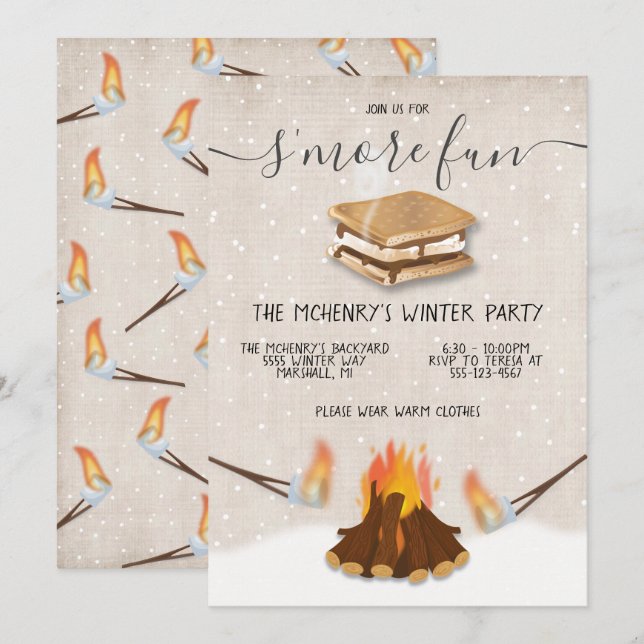 S'more fun Winter Holiday Party Invitation (Front/Back)