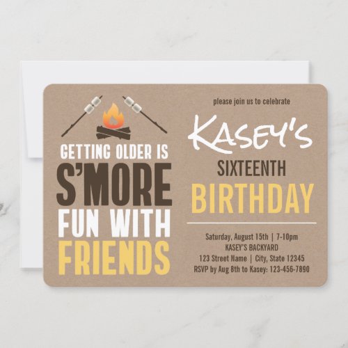 Smore Fun With Friends Bonfire Birthday Party Invitation