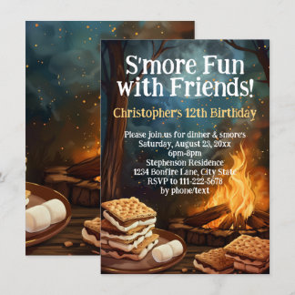 Smore Fun with Friends Camping Birthday Party Invitation
