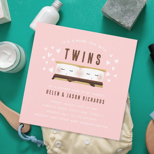 Smore fun with Twins Baby Shower Pink Invitation