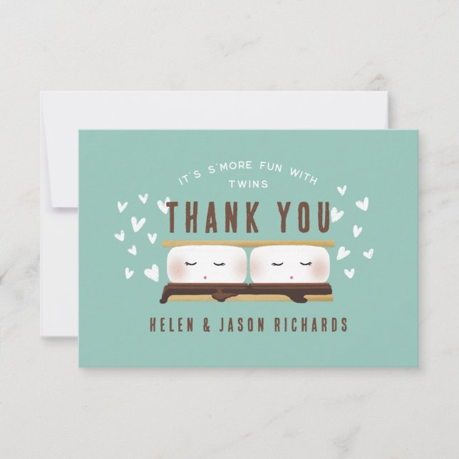 S'more fun with Twins Baby Shower Thank You Card (Front)