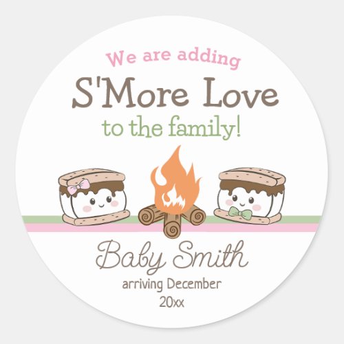 Smore Love baby shower gender reveal Classic Round Sticker