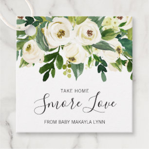 Smore Love Elegant White Floral Girl Baby Shower Favor Tags