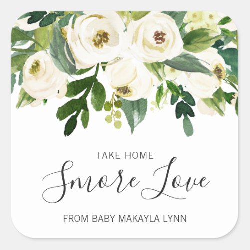 Smore Love Floral Greenery Girl Baby Shower Square Sticker