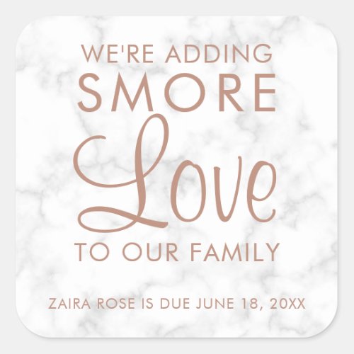 Smore Love Marble Rose Gold Girl Baby Shower Favor Square Sticker