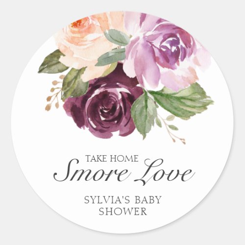 Smore Love Plum Floral Girl Baby Shower Favor Classic Round Sticker