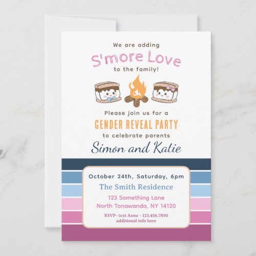 Smore Love themed baby gender reveal invitation